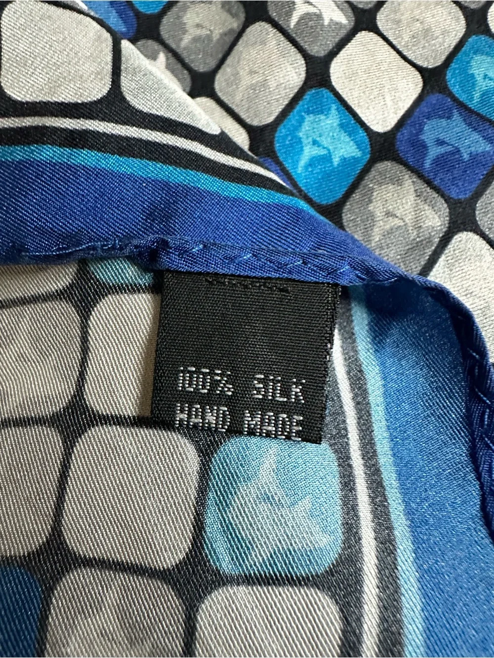Vintage Geometric Silk Dolphin Scarf Handmade 100% Silk